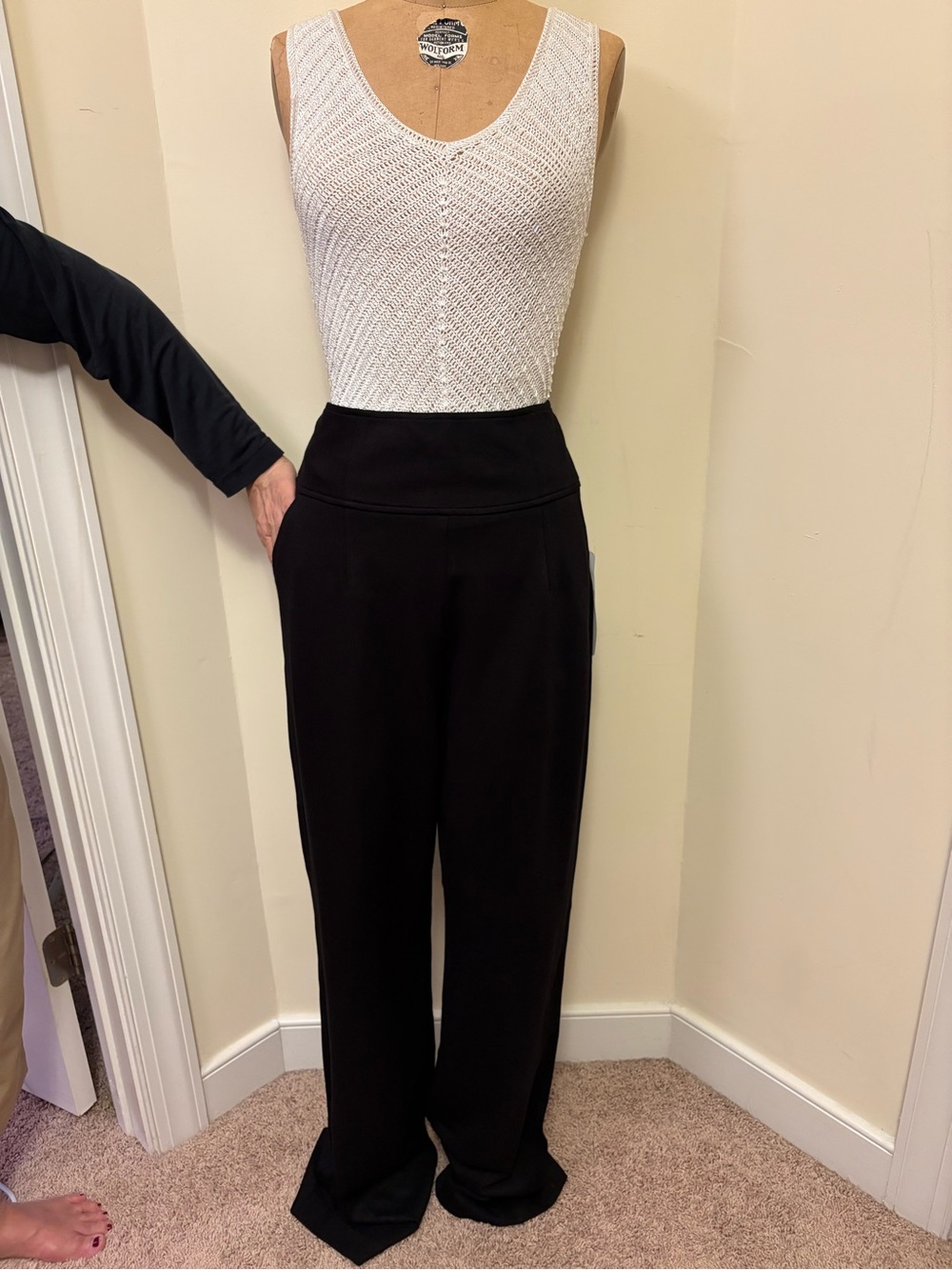 CAbi Black High-Waist Wide-Leg Trousers
